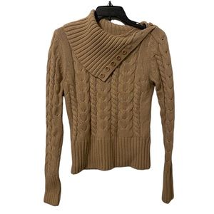 Vintage Banana Republic Tan Cable Knit Sweater with Button Collar